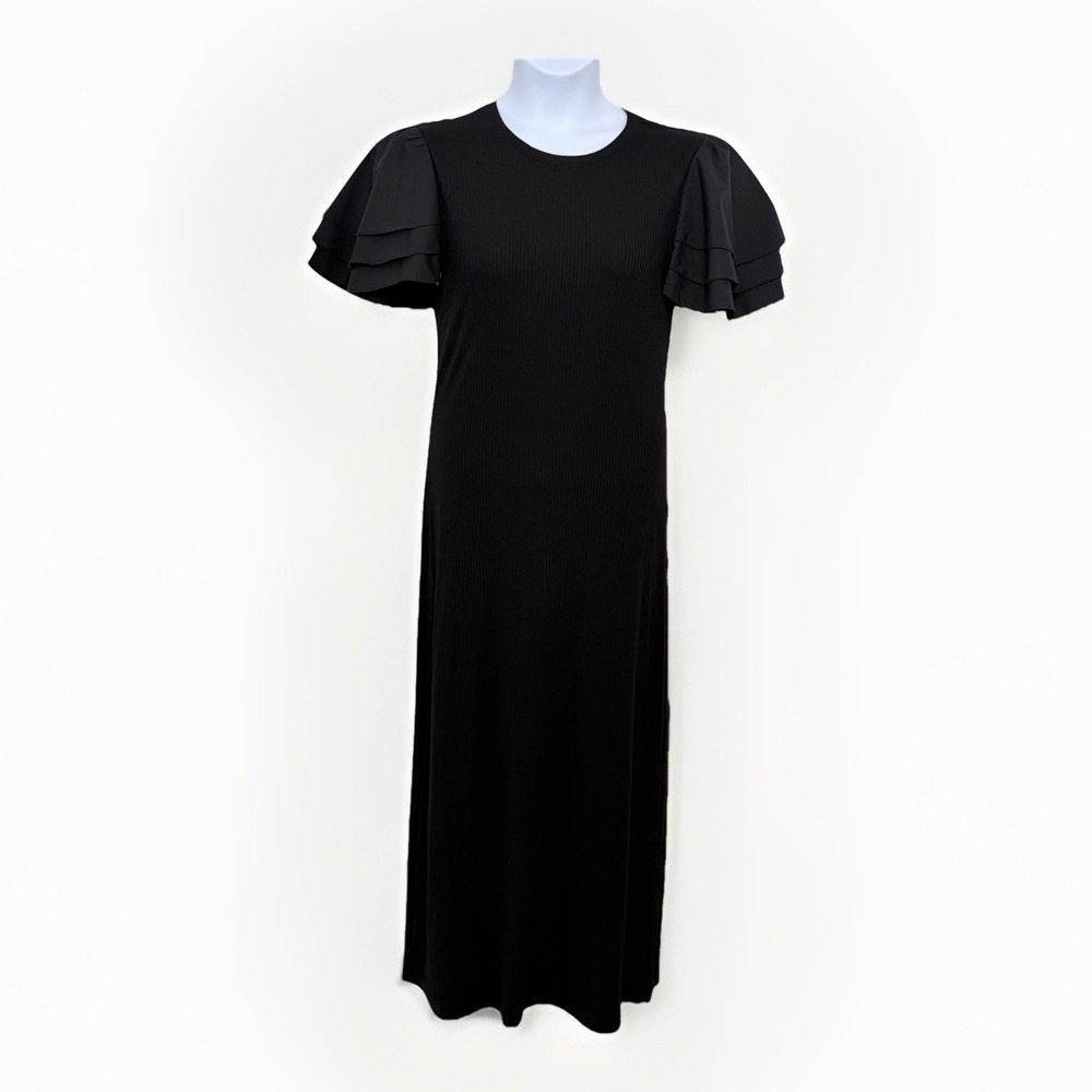 NWT Petal + Pup Cally Ruffle Sleeve Midi Dress Sz XL Romantic Minimalist Ribbed